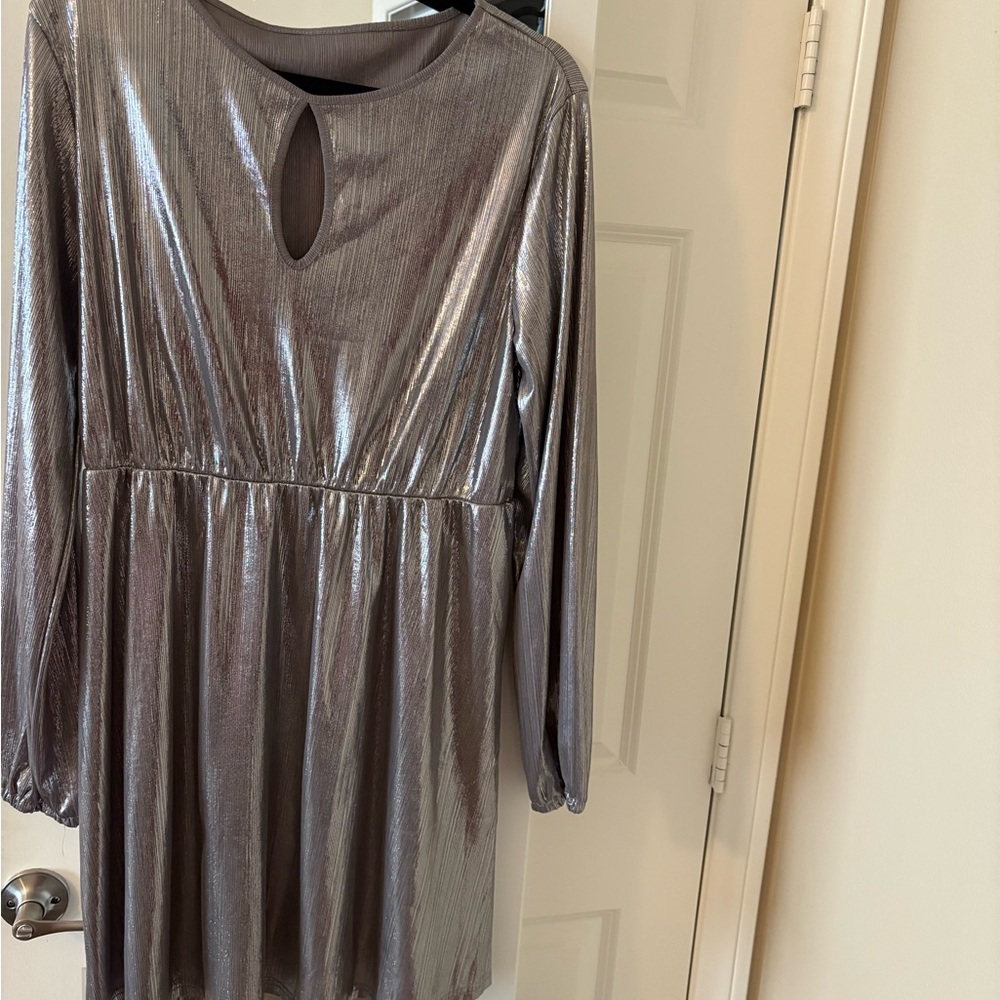 NWOT SHEIN Metallic Silver Midi Dress SIZE XL